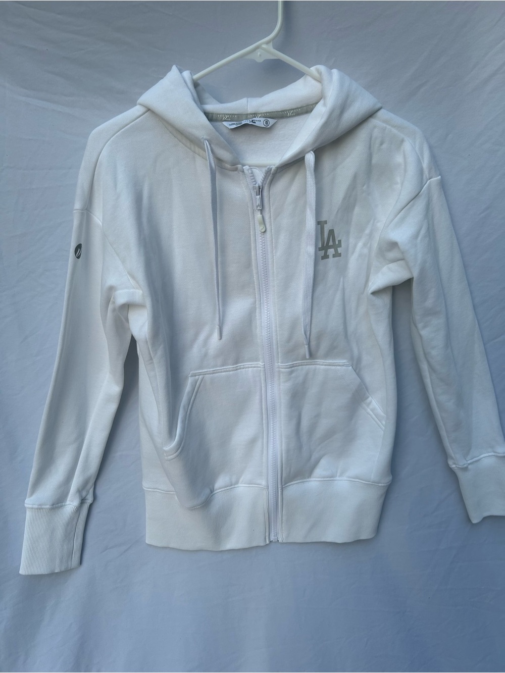 LA Logo White Zip-Up Hoodie with gray - Women's Sweatshirt cozy 0090